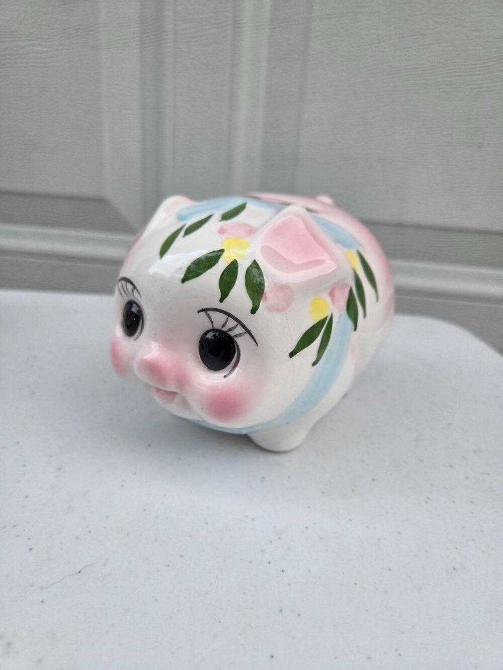 Vintage Ceramic Piggy Bank Nevada Souvenir w/ Hand-Painted Floral Design